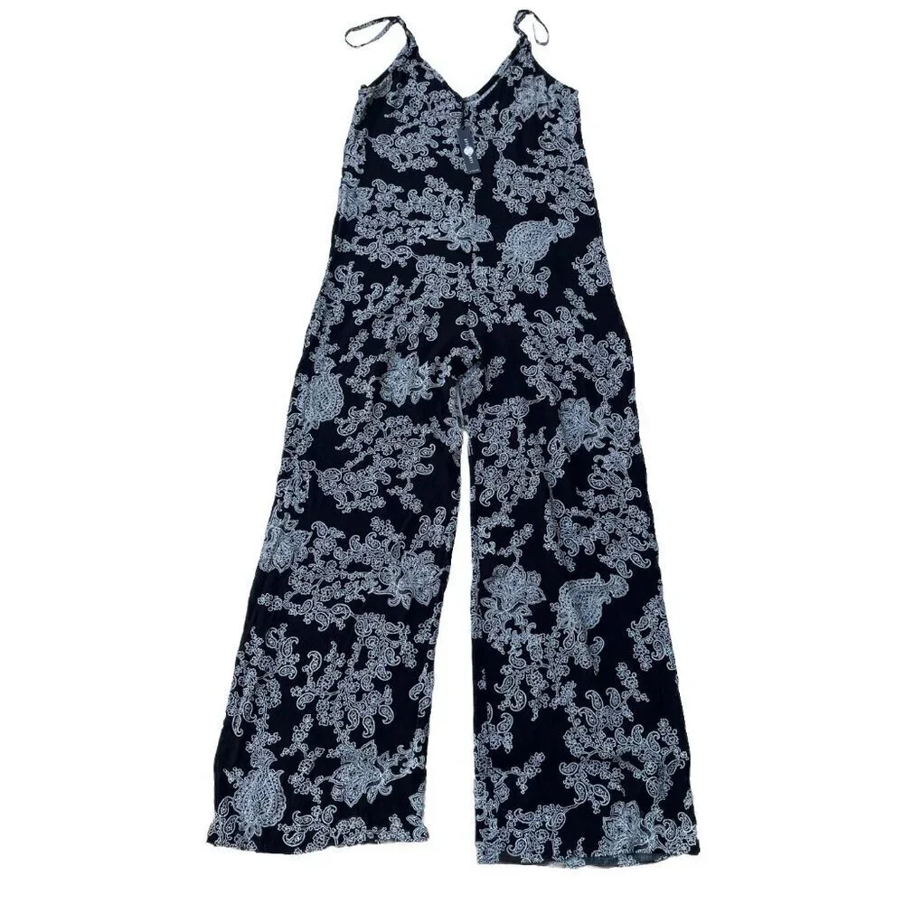 After Party By Nasty Gal Women’s Black Strappy Floral Wide Leg Jumpsuit Size XS - Picture 9 of 16